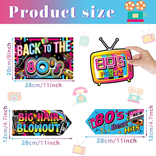 Chinco 20 Pieces 80's Party Sign Back to 80s Theme Photo Booth Props Retro Party Decorations Birthday Favors Cute Cassette Tape 10 Styles Cutouts for 1980s Neon Throwback Adults Birthday Supplies - Image 2