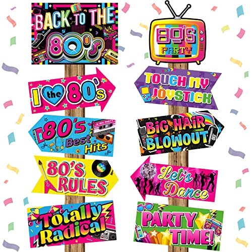 Chinco 20 Pieces 80's Party Sign Back to 80s Theme Photo Booth Props Retro Party Decorations Birthday Favors Cute Cassette Tape 10 Styles Cutouts for 1980s Neon Throwback Adults Birthday Supplies - Image 1