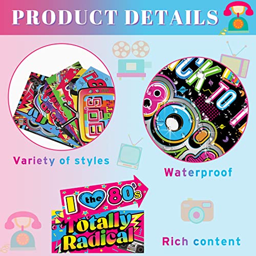 Chinco 20 Pieces 80's Party Sign Back to 80s Theme Photo Booth Props Retro Party Decorations Birthday Favors Cute Cassette Tape 10 Styles Cutouts for 1980s Neon Throwback Adults Birthday Supplies - Image 3