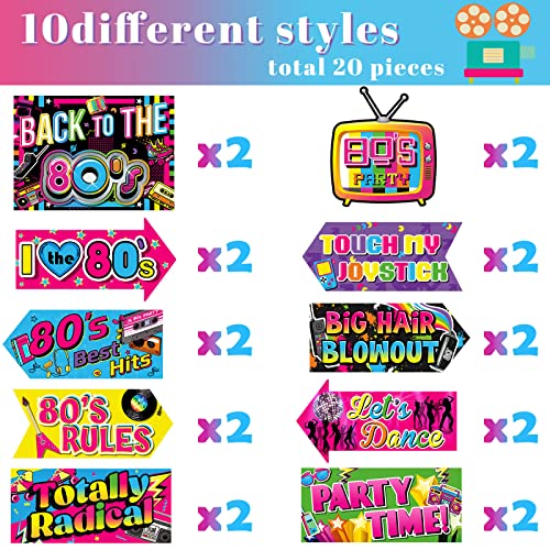 Chinco 20 Pieces 80's Party Sign Back to 80s Theme Photo Booth Props Retro Party Decorations Birthday Favors Cute Cassette Tape 10 Styles Cutouts for 1980s Neon Throwback Adults Birthday Supplies - Image 4