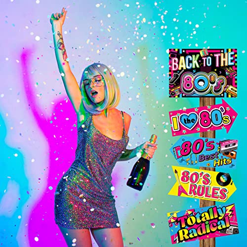Chinco 20 Pieces 80's Party Sign Back to 80s Theme Photo Booth Props Retro Party Decorations Birthday Favors Cute Cassette Tape 10 Styles Cutouts for 1980s Neon Throwback Adults Birthday Supplies - Image 5