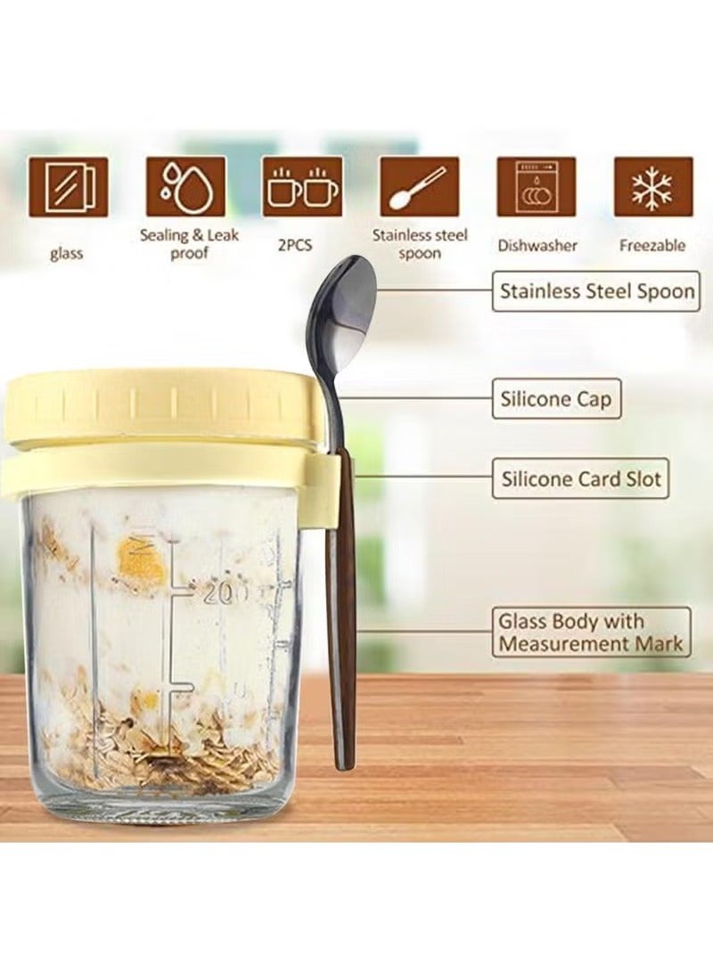 Anna 3-Piece Glass Storage Set with Lids and Spoons - Portable Sealed Breakfast Cups for Oatmeal, Milk, Salad, and Yogurt - Image 2