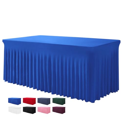 BDDC BDDC Table Skirts for Rectangle Tables 6ft  OnePiece Royal Blue Tablecloths and Skirt Wrinkle Resistant Ruffles Elastic Cover for Banquets Weddings Events Parties