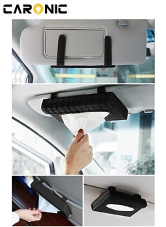 CARONIC Car Sun Visor Tissue Box PU Leather Napkin Paper Cover Case With Car sun visor Sunglasses and card holder Black  - Image 4