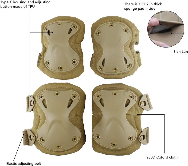 Aoutacc Tactical Combat Knee & Elbow Protective Pads Set for Outdoor CS Paintball Game Cycling Safety Skateboarding Gear Skates Knee Protection Guard Pads - Image 4