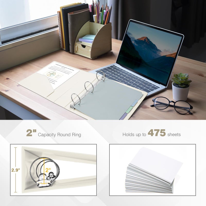 Ospelelf Vintage Hardcover 3 Ring 2 inch Leather Binder, Professional Binders Organizer Suitable for Letter Size Documents, Binder Dividers with Tabs, Beige - Image 2