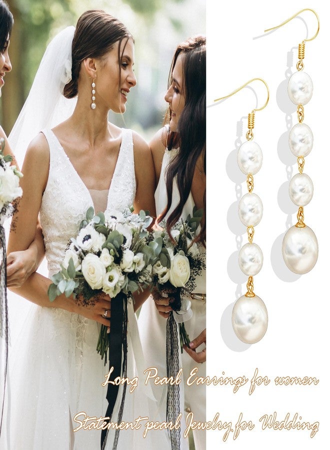 Frodete Pearl Drop Earrings for Women Trendy Long Pearl Wedding Earrings for Brides Statement Earring for Women Daily Party Dress Accessories - Image 5