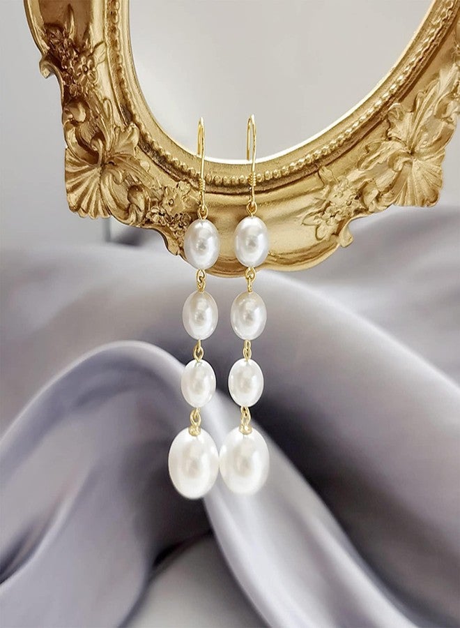 Frodete Pearl Drop Earrings for Women Trendy Long Pearl Wedding Earrings for Brides Statement Earring for Women Daily Party Dress Accessories - Image 2