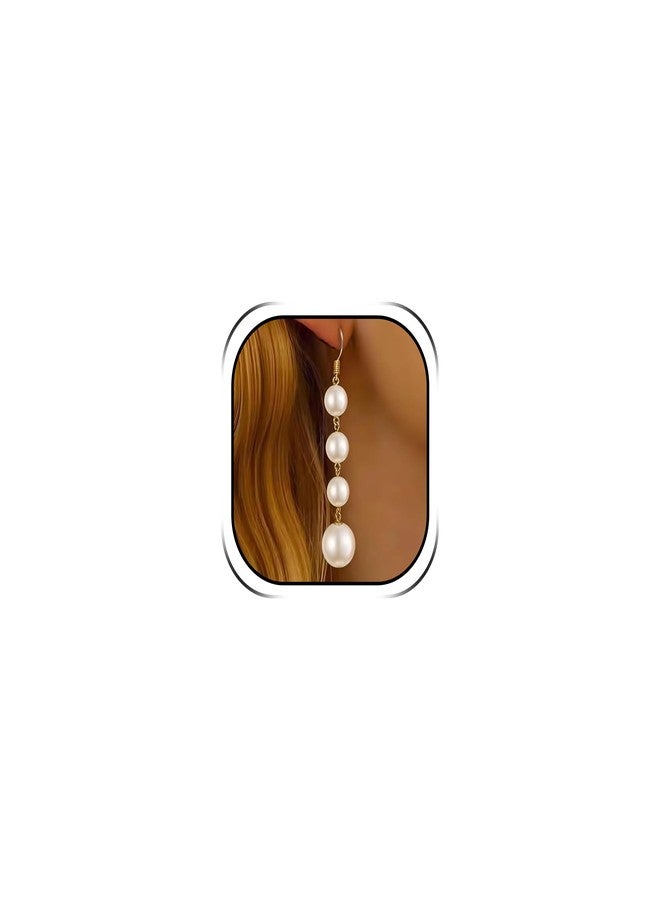 Frodete Pearl Drop Earrings for Women Trendy Long Pearl Wedding Earrings for Brides Statement Earring for Women Daily Party Dress Accessories - Image 1