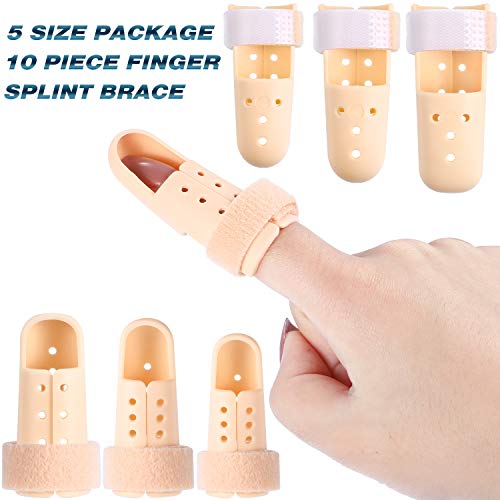 BBTO 10 Pcs Mallet Finger Splint, 5 Sizes Finger Support Brace Stabilizer Straightener Plastic Fingertip Protectors Arthritis Knuckle Immobilization for Thumb Pinky Middle Index Ring(Beige) - Image 3