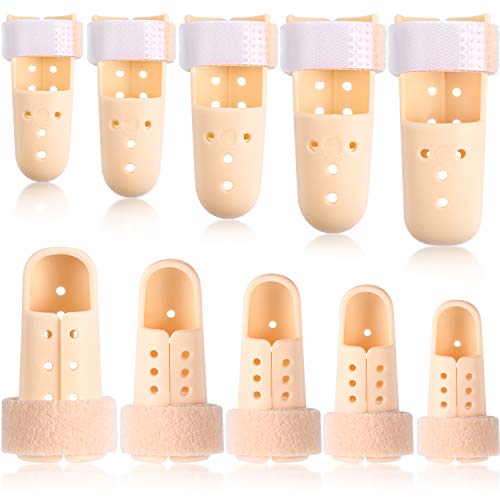 BBTO 10 Pcs Mallet Finger Splint, 5 Sizes Finger Support Brace Stabilizer Straightener Plastic Fingertip Protectors Arthritis Knuckle Immobilization for Thumb Pinky Middle Index Ring(Beige) - Image 1