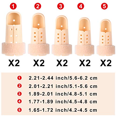 BBTO 10 Pcs Mallet Finger Splint, 5 Sizes Finger Support Brace Stabilizer Straightener Plastic Fingertip Protectors Arthritis Knuckle Immobilization for Thumb Pinky Middle Index Ring(Beige) - Image 2