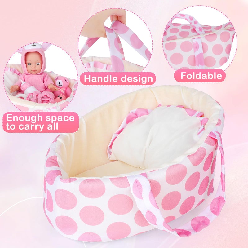deAO Baby Doll Accessories Doll Clothes with 13in Doll Bassinet Carrier Bed Doll Accessories Baby Dolls Pillow Caring Pretend Play Set Gift for Girls Toddlers - Image 3