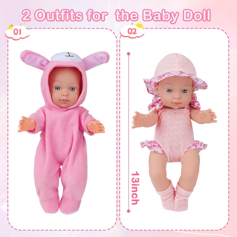 deAO Baby Doll Accessories Doll Clothes with 13in Doll Bassinet Carrier Bed Doll Accessories Baby Dolls Pillow Caring Pretend Play Set Gift for Girls Toddlers - Image 5