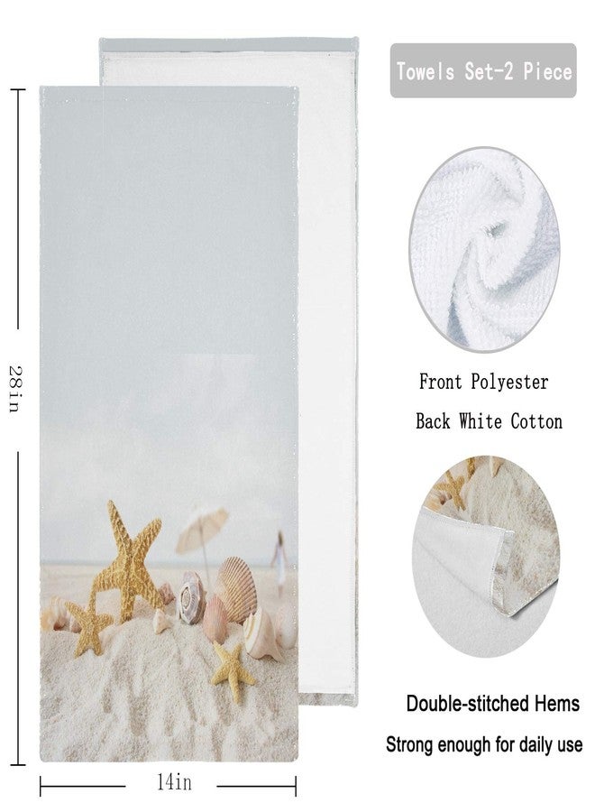 Naanle Beautiful Sandy Beach Starfish Seashells Luxury 2-Pack Soft Highly Absorbent Fluffy Guest Decor Hand Towels, Multipurpose for Bathroom, Hotel, Gym and Spa (14" x 28",White Beige) - Image 2