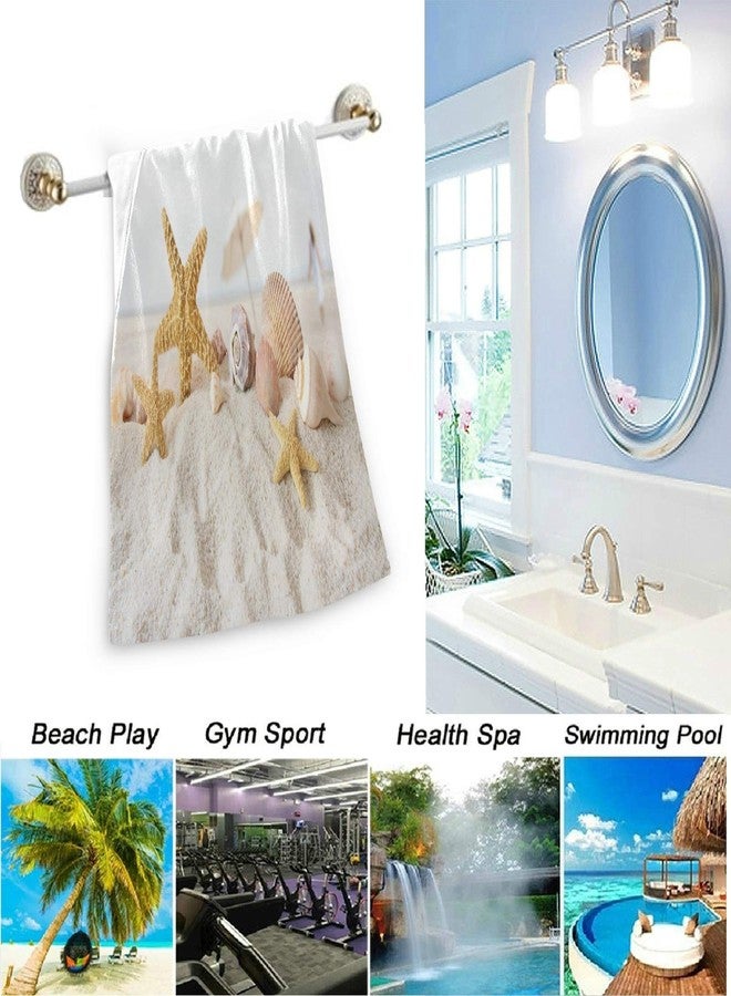 Naanle Beautiful Sandy Beach Starfish Seashells Luxury 2-Pack Soft Highly Absorbent Fluffy Guest Decor Hand Towels, Multipurpose for Bathroom, Hotel, Gym and Spa (14" x 28",White Beige) - Image 4