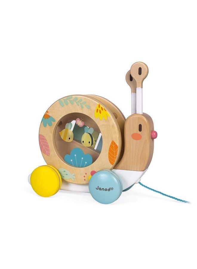 Janod Pure Pull Along Snail - Wooden 2-in1 Musical Toy - Ages 1+ - J05159 - Image 1