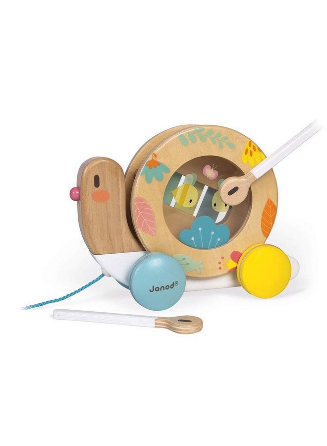 Janod Pure Pull Along Snail - Wooden 2-in1 Musical Toy - Ages 1+ - J05159 - Image 3