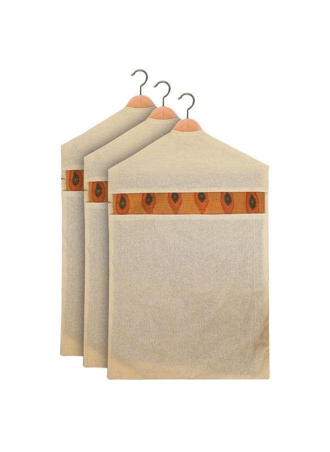 Kuber Industries Kuber Industries Hanging Saree Bag | Cotton Clothes Bags for Storage | Hanging Cotton Saree Covers | Mesh Window Cloth Storage Bag | Saree Stoarge Covers with Zip | Pack of 3 | Cream  - Image 1