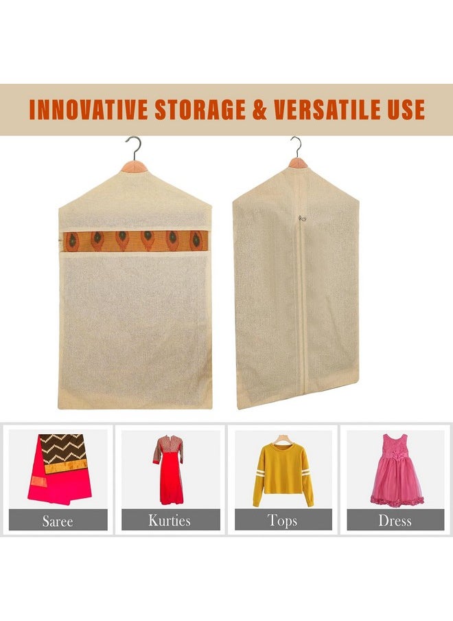 Kuber Industries Kuber Industries Hanging Saree Bag | Cotton Clothes Bags for Storage | Hanging Cotton Saree Covers | Mesh Window Cloth Storage Bag | Saree Stoarge Covers with Zip | Pack of 3 | Cream  - Image 2