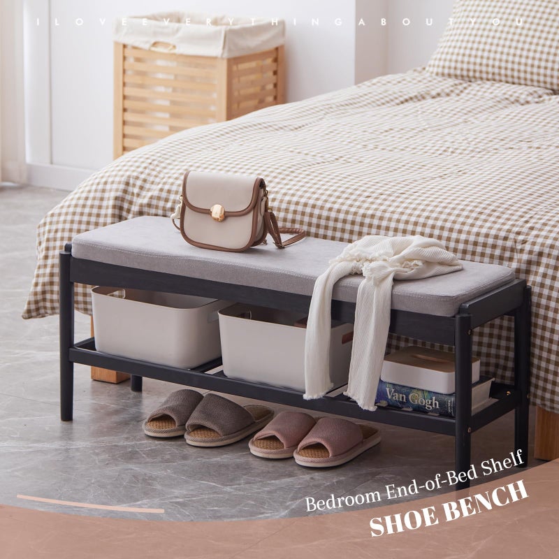 STDDRE Shoe Bench Entryway Bamboo 2-Tier Shoe Rack with Cushion Padded Seat Shoe Bench Organizer Stable for Entry, Hallway, Living Room, Bedroom, Closet (39.4 * 11.4 * 16.5IN, Black-Gray) - Image 5
