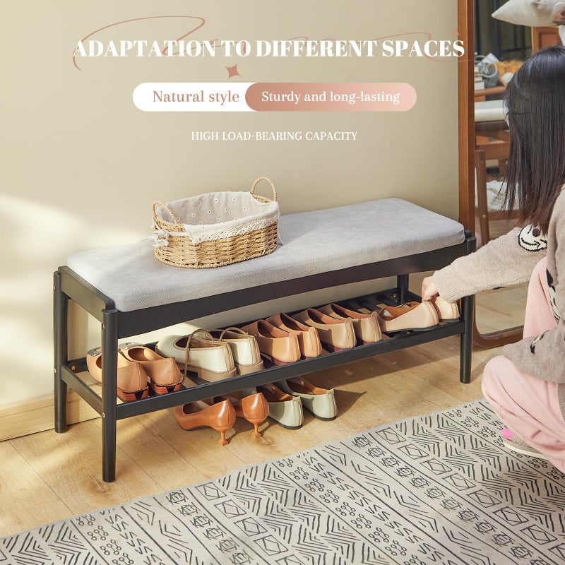 STDDRE Shoe Bench Entryway Bamboo 2-Tier Shoe Rack with Cushion Padded Seat Shoe Bench Organizer Stable for Entry, Hallway, Living Room, Bedroom, Closet (39.4 * 11.4 * 16.5IN, Black-Gray) - Image 4