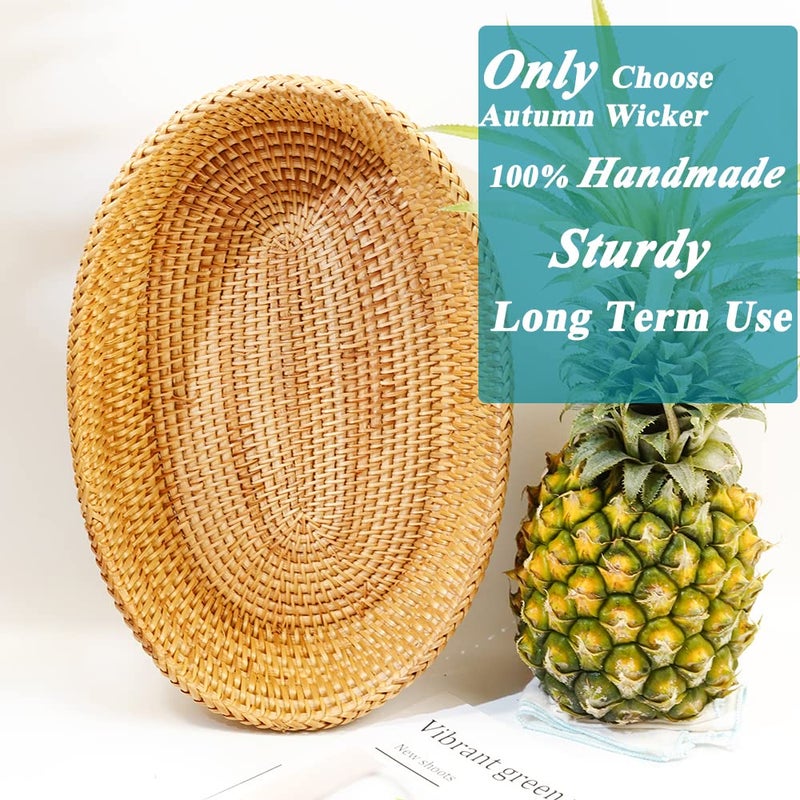 Afiaiwei 12.6 Inch Woven Bread Basket Fruit Basket For Kitchen Counter Wicker Handmade Long Bread Serving Basket Food Organizer Display Basket Storage Basket For Spoon Fork Napkin - Image 3
