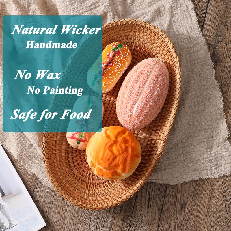 Afiaiwei 12.6 Inch Woven Bread Basket Fruit Basket For Kitchen Counter Wicker Handmade Long Bread Serving Basket Food Organizer Display Basket Storage Basket For Spoon Fork Napkin - Image 5
