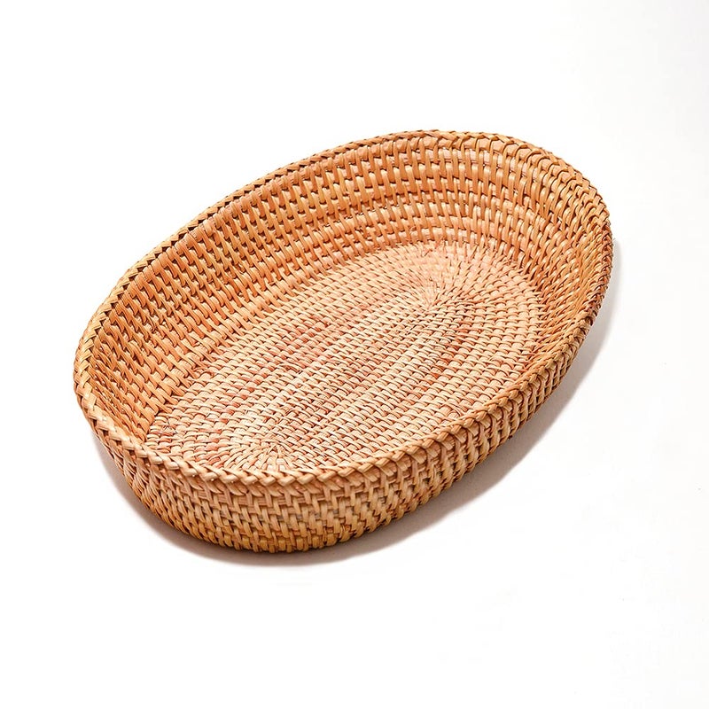 Afiaiwei 12.6 Inch Woven Bread Basket Fruit Basket For Kitchen Counter Wicker Handmade Long Bread Serving Basket Food Organizer Display Basket Storage Basket For Spoon Fork Napkin - Image 1