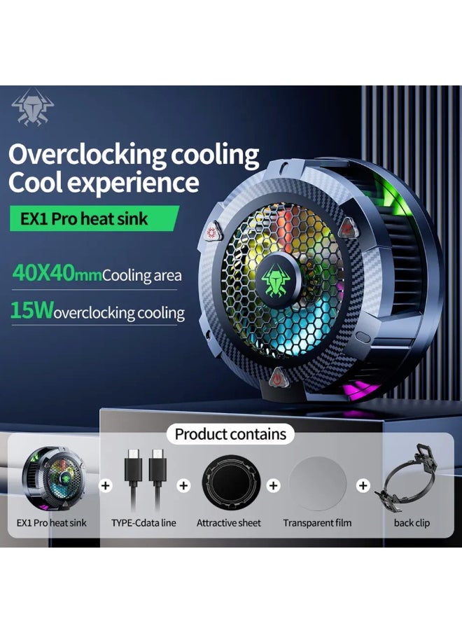Plextone Plextone EX1 Pro Cooling Fan with RGB Lighting Portable Cooler for Mobile Phones and iPads with Semiconductor for Gaming Phone Cooling 15W with 2 Different Speeds Extreme Cooling Mode Normal Cooling Mode  - Image 3