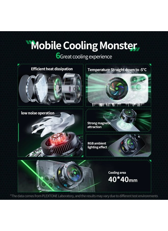 Plextone Plextone EX1 Pro Cooling Fan with RGB Lighting Portable Cooler for Mobile Phones and iPads with Semiconductor for Gaming Phone Cooling 15W with 2 Different Speeds Extreme Cooling Mode Normal Cooling Mode  - Image 5