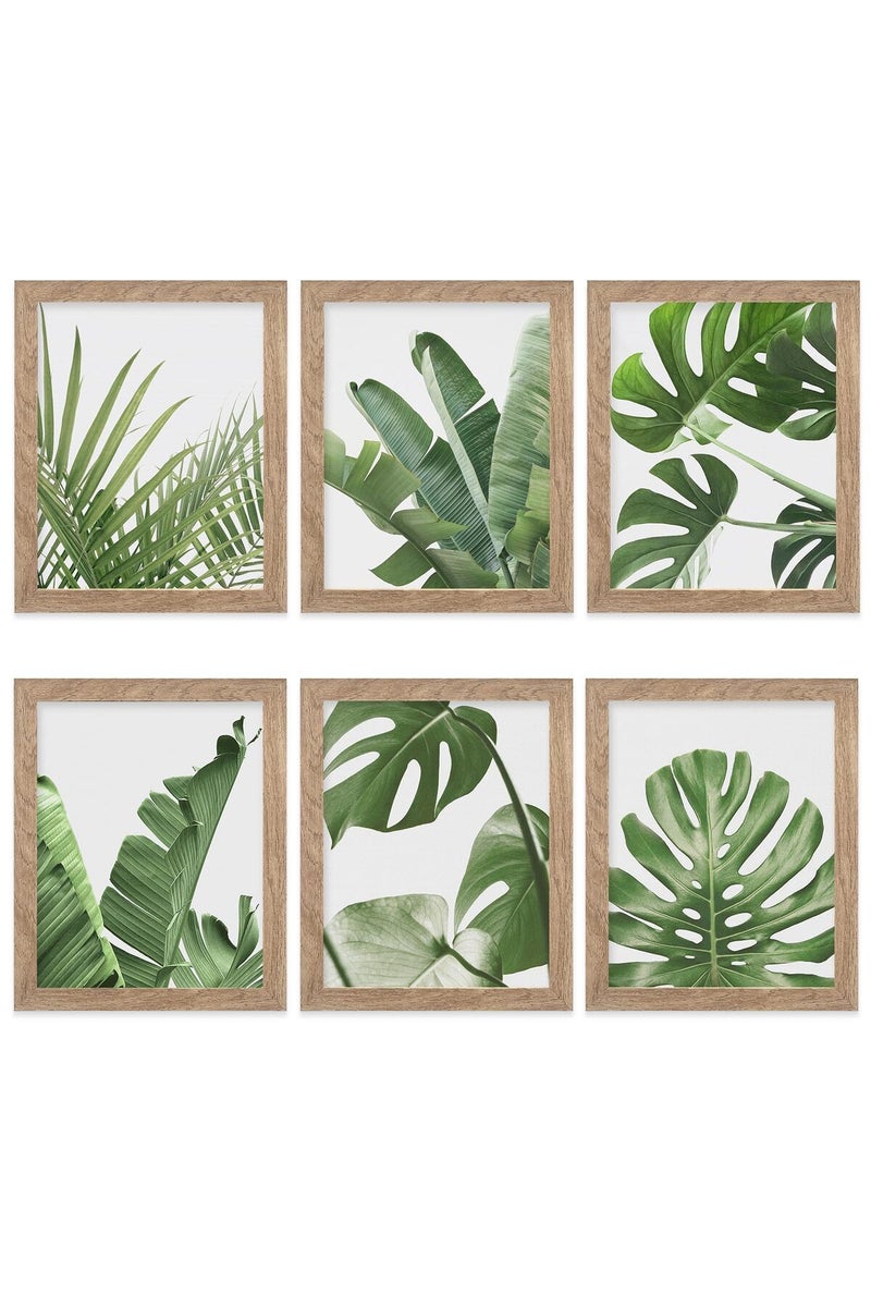 HoozGee Framed Botanical Wall Art Prints Set of 6 Tropical Leaves Plant Leaf Canvas Print Wall Decor Green Wall Art Posters Bedroom Living Room Decor (Tropical Leaf Art, 11"x14" FRAMED) - Image 1