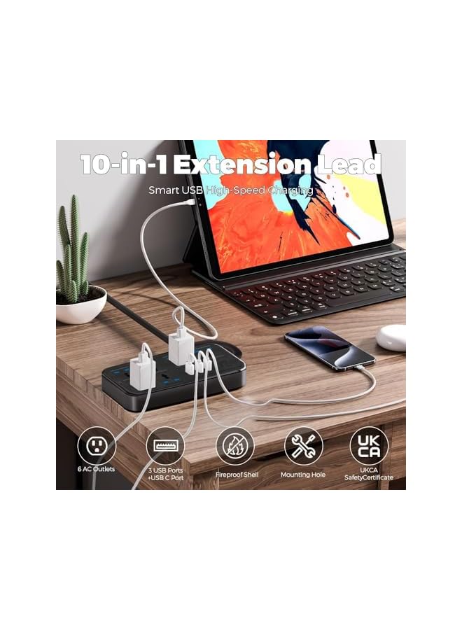 PROMASS promass Power Strip with USB, Power Extension Cord with 6 Power Sockets and 3 USB Ports, Long Extension Cord with Surge Protector for Home, Dorm and Office Accessories (5 Meters) - Image 2