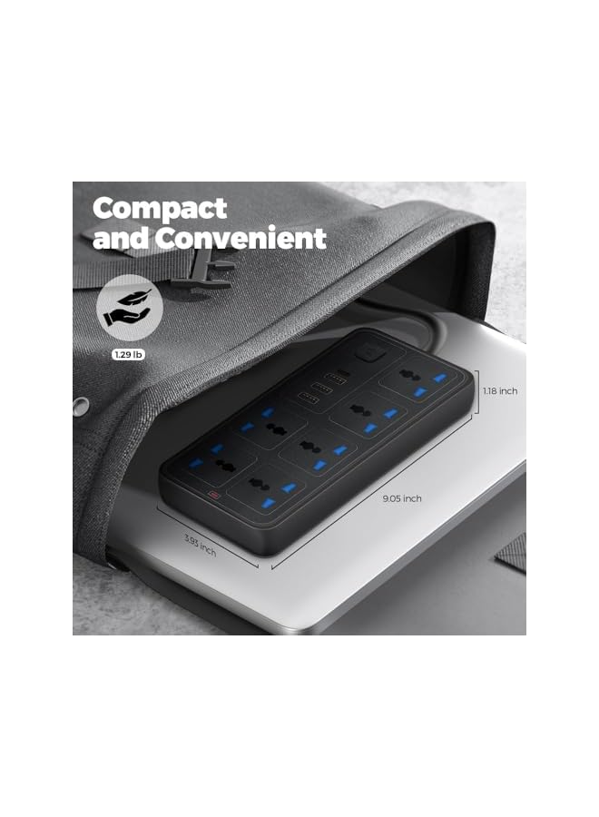 PROMASS promass Power Strip with USB, Power Extension Cord with 6 Power Sockets and 3 USB Ports, Long Extension Cord with Surge Protector for Home, Dorm and Office Accessories (5 Meters) - Image 5