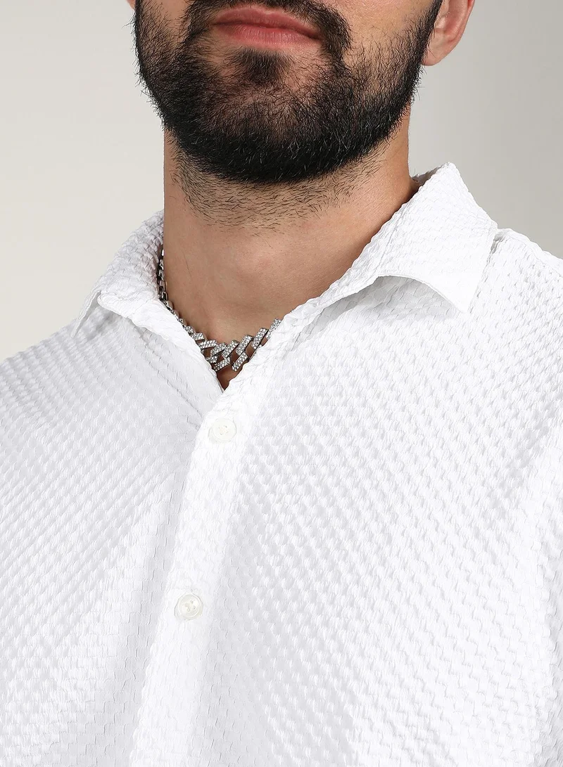 Campus Sutra Men's Chalk White Embossed Micro Check Shirt
