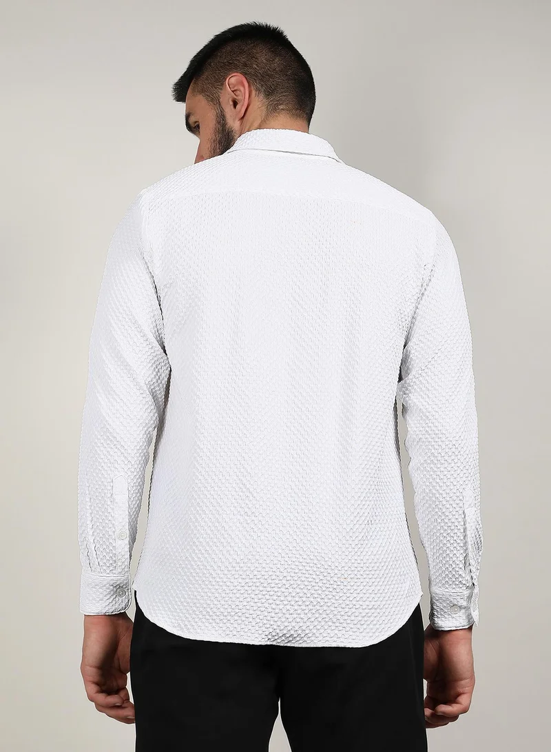 Campus Sutra Men's Chalk White Embossed Micro Check Shirt