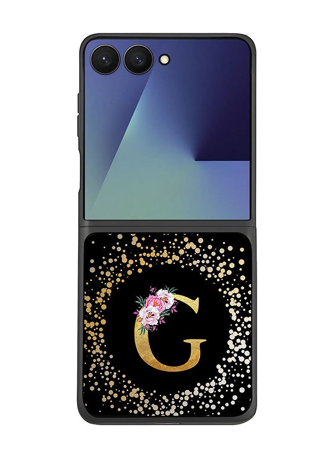 For Samsung Galaxy Z Flip7 Case,Slim fit Camera Protection, Shockproof Thin Phone cover  - Custom Monogram Floral - G ( Black )