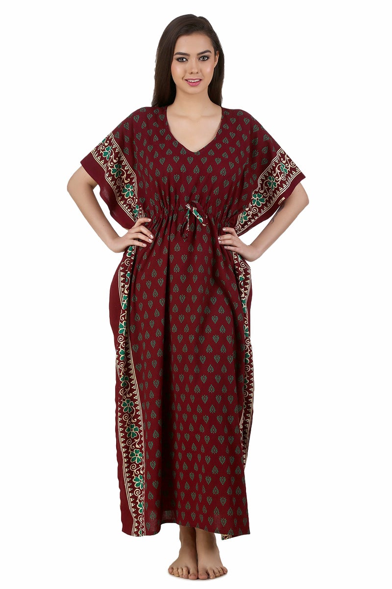 Masha Women's Maxi Cotton-Kaftan Brown Free Size - Image 1