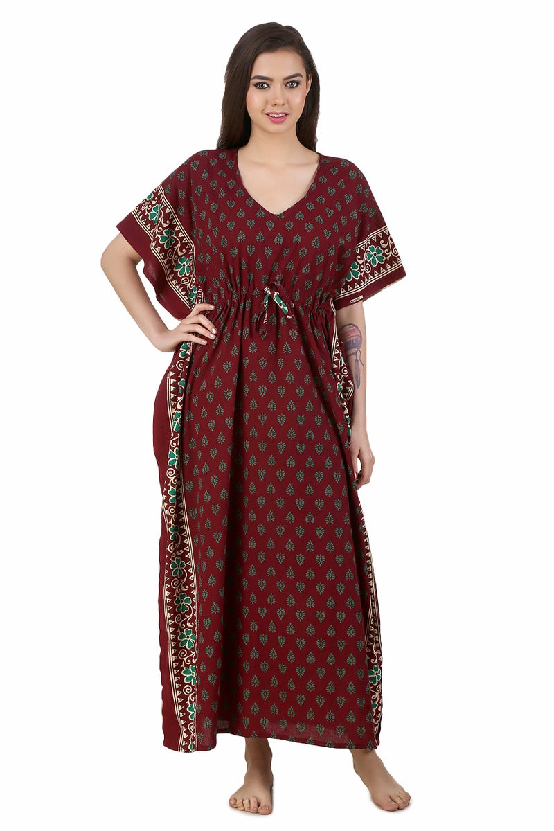 Masha Women's Maxi Cotton-Kaftan Brown Free Size - Image 2