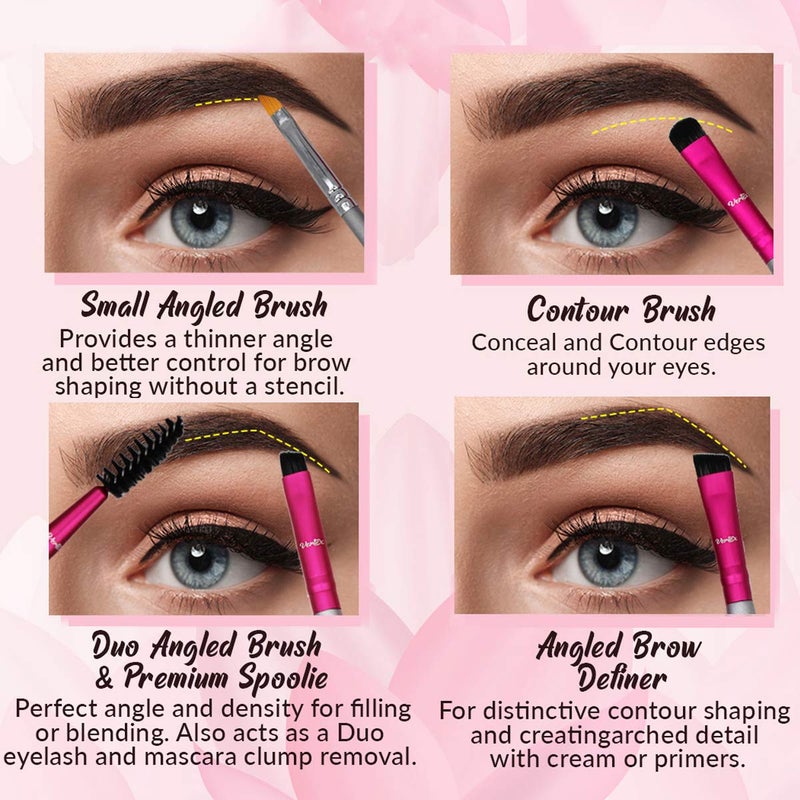 VERTEX Eyebrow Brush Kit Thin Angled - Eye Brow Concealer Contour Brush to Shape and Conceal Eyes Duo Spoolie Brushes Firm Bristles Definer for Filling Pomade Gel | Defining Arches Winged Eyeliner Stencil - Image 3