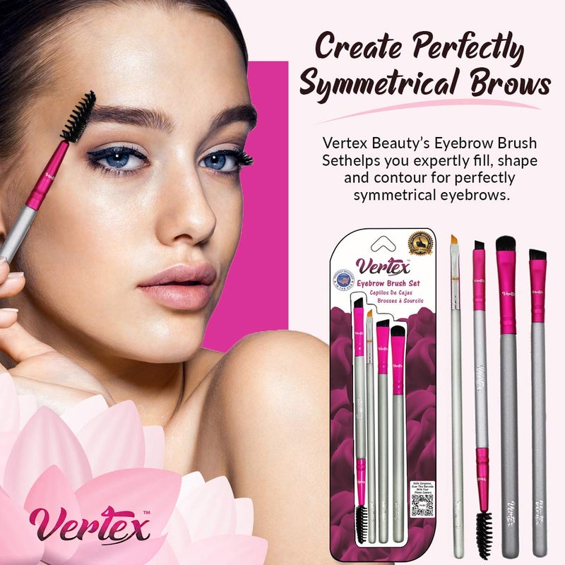 VERTEX Eyebrow Brush Kit Thin Angled - Eye Brow Concealer Contour Brush to Shape and Conceal Eyes Duo Spoolie Brushes Firm Bristles Definer for Filling Pomade Gel | Defining Arches Winged Eyeliner Stencil - Image 4