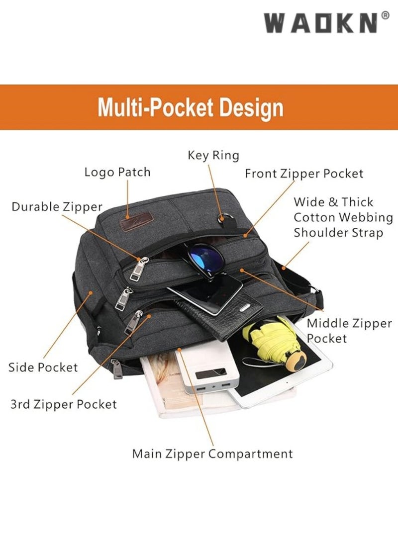 WAOKN - Trendy Canvas Laptop Messenger Bag, Fits 13-Inch Notebooks, Unisex Casual Water Bottle Storage, Effortlessly Create Your Own Personalized Crossbody Style - Image 1