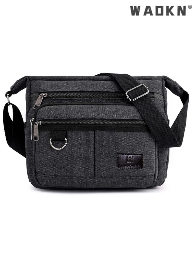 WAOKN - Trendy Canvas Laptop Messenger Bag, Fits 13-Inch Notebooks, Unisex Casual Water Bottle Storage, Effortlessly Create Your Own Personalized Crossbody Style - Image 1