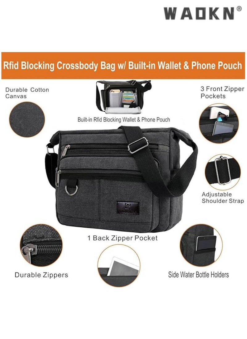 WAOKN - Trendy Canvas Laptop Messenger Bag, Fits 13-Inch Notebooks, Unisex Casual Water Bottle Storage, Effortlessly Create Your Own Personalized Crossbody Style - Image 1