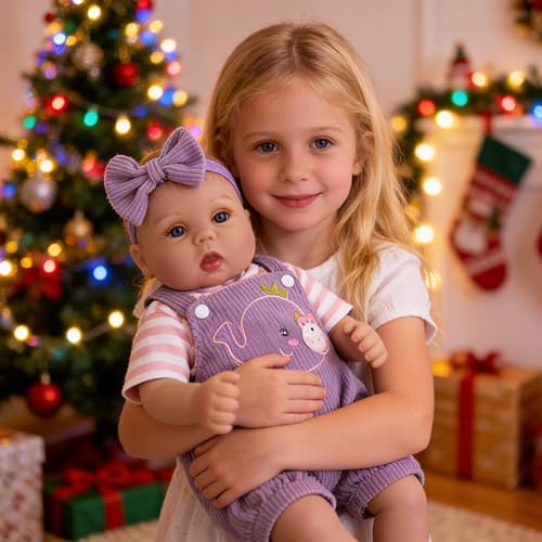 EKOKIZ Lifelike Reborn Baby Dolls 18 Inch Realistic Baby Doll Cloth Body Newborn Girl with Elephant Outfit Accessories Gift Box Included for Kids Role Play Cuddling Collectors - Image 5