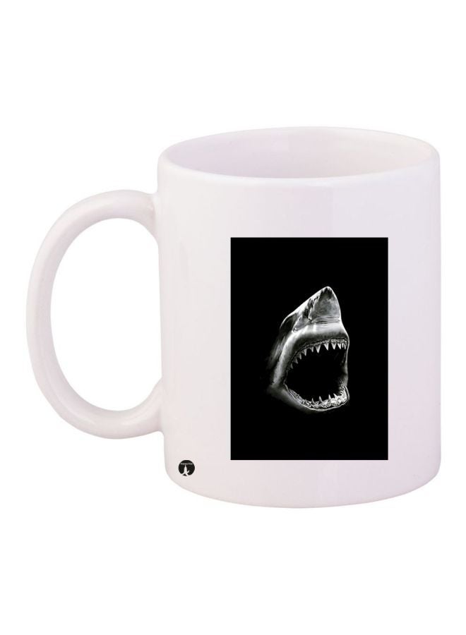 RYN Shark Printed Ceramic Coffee Mug White/Black/Grey 11ounce