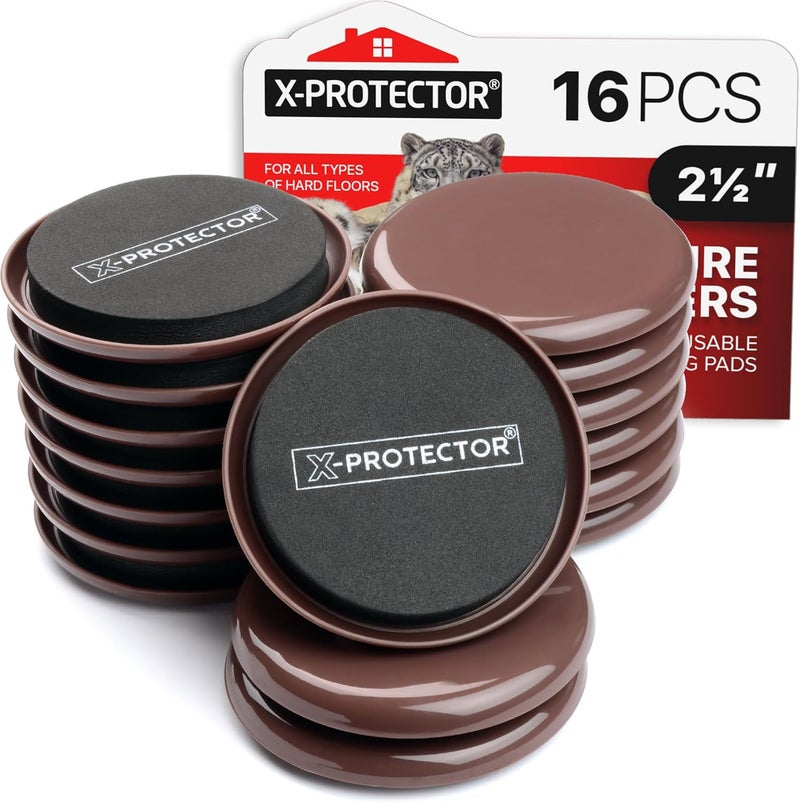 X-Protector Furniture Sliders for Carpet - 16 PCS Moving Pads 2 1/2" - Sliders for Furniture. Move Your Furniture Easily with Reusable Furniture Moving Sliders for Carpets! - Image 1