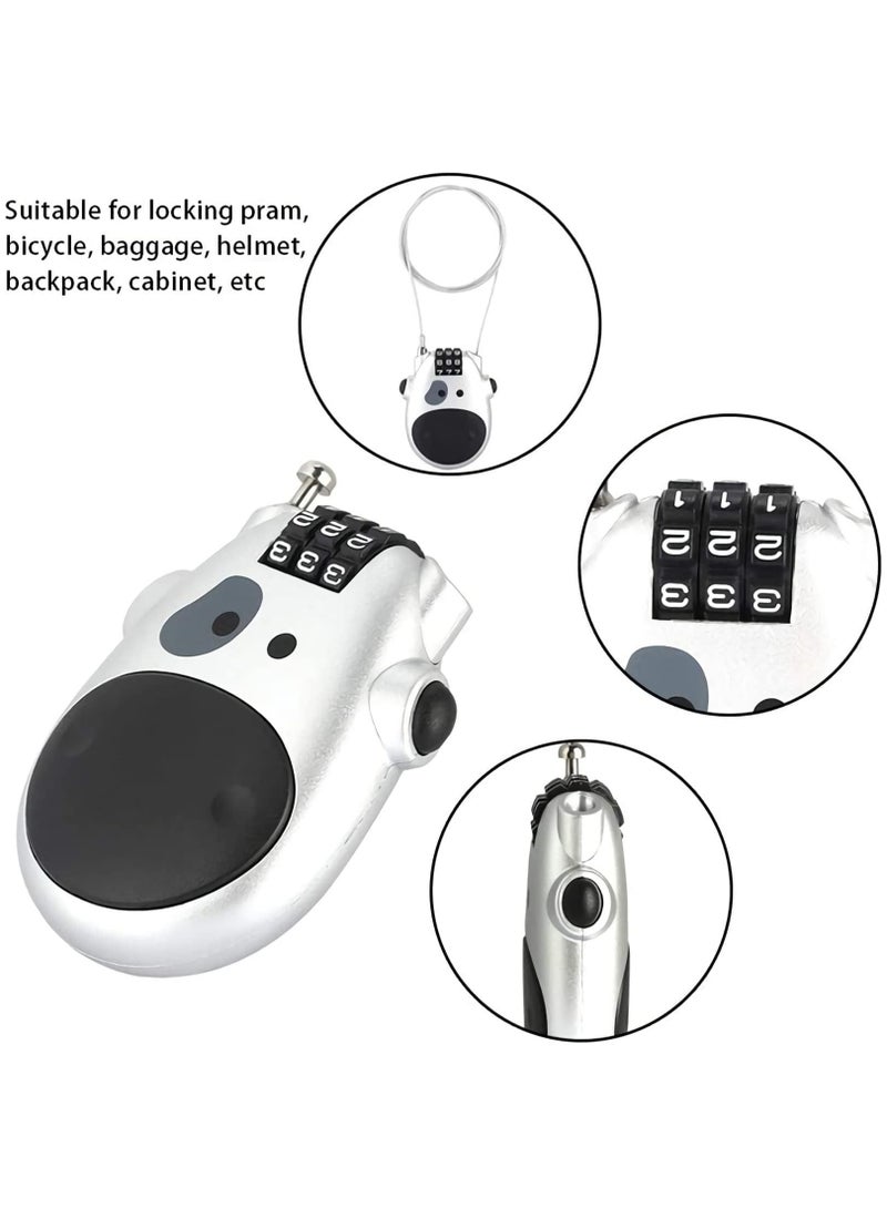 NAKODU Combination Lock Cable Lock Padlock with 3 Digit Numeric Code, 80CM Extendable Cable, Heifer Shape, Customized Safety Lock for Suitcase  Luggage Laptop(Silver) - Image 2