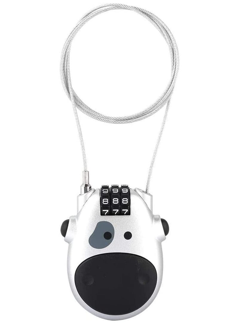 NAKODU Combination Lock Cable Lock Padlock with 3 Digit Numeric Code, 80CM Extendable Cable, Heifer Shape, Customized Safety Lock for Suitcase  Luggage Laptop(Silver) - Image 1