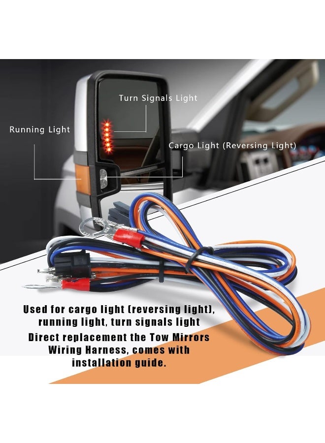 Lisnhlin Lisnhlin Tow Mirrors Wiring Harness Compatible with Chevrolet Chevy Silverado GMC Sierra 1500 2500 HD 2014-2018 Cargo Lights Running Lights Turn 2Pcs - Image 4